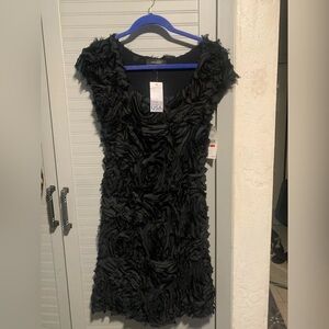 KAREN KANE Mesh Rose Mini Dress Frayed Trim in Black Size XS NWT MSRP: $148.00